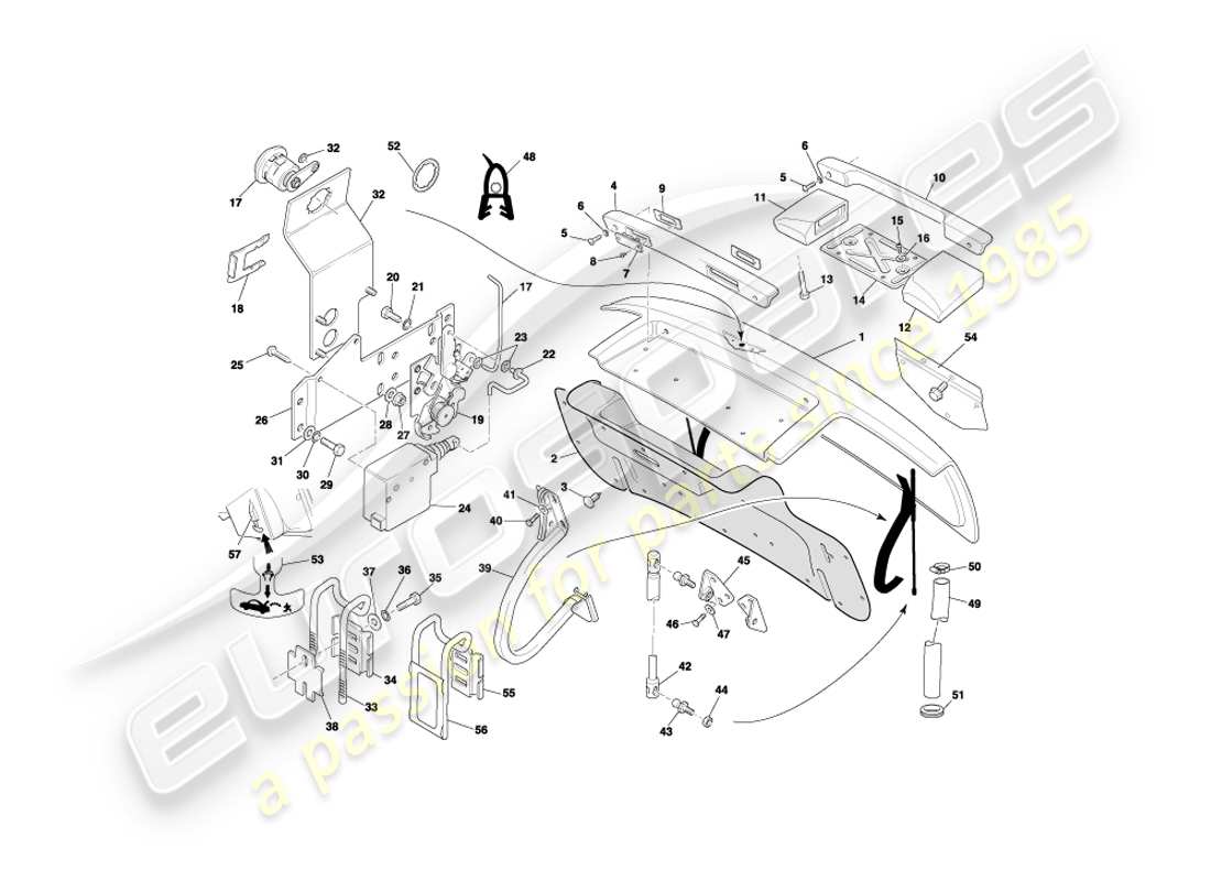 aston martin db7 vantage (1999) trunk lid part diagram