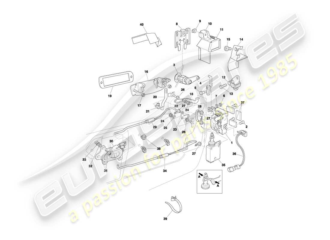 aston martin db7 vantage (1999) door latch mechanism part diagram