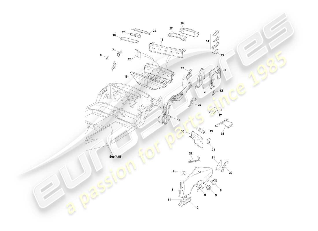 aston martin db7 vantage (1999) rear end panels, volante part diagram
