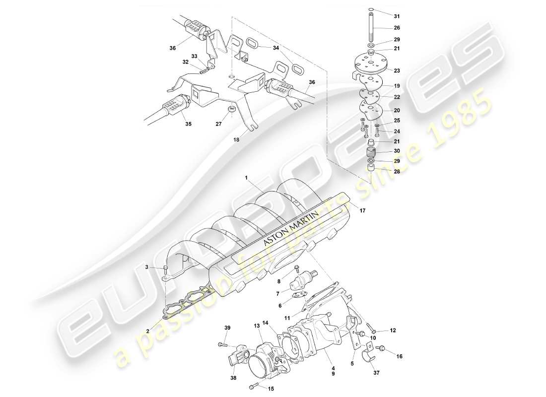 aston martin db7 vantage (1999) intake manifolds & throttles part diagram