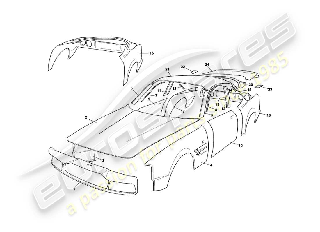aston martin v8 coupe (1999) body panels parts diagram