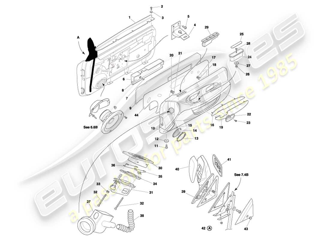 aston martin db7 vantage (2002) door casings, fittings & seals part diagram