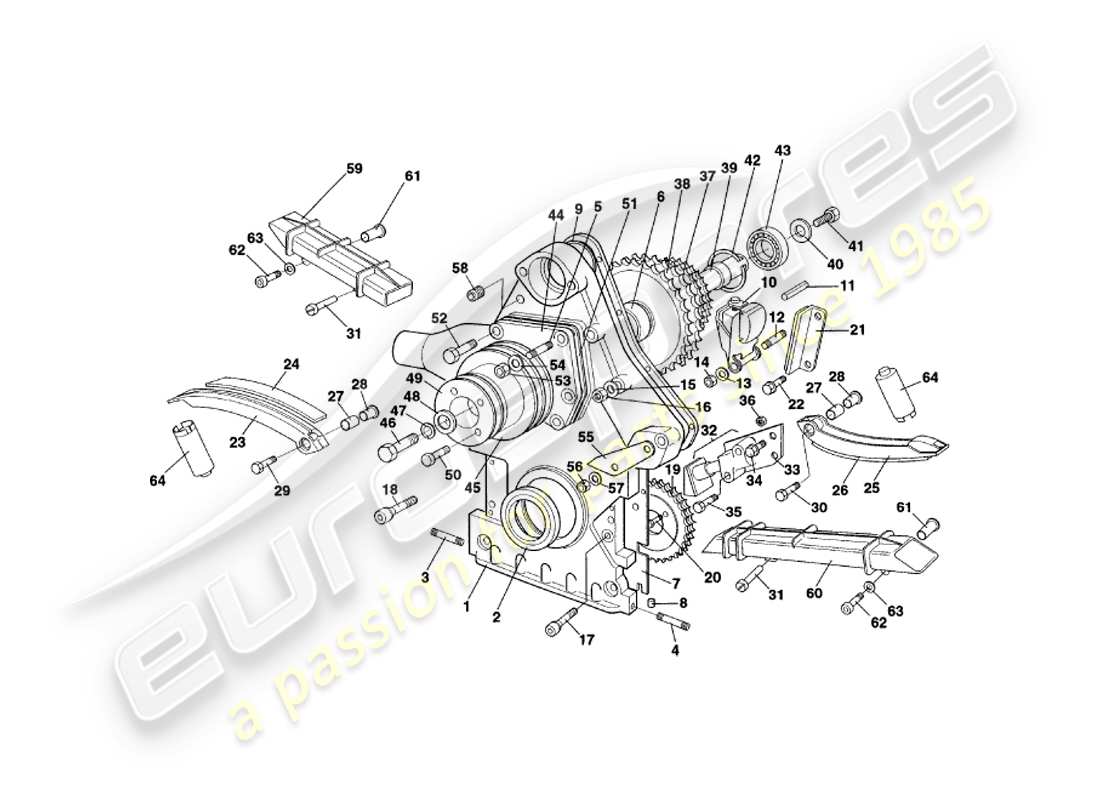 aston martin v8 coupe (2000) timing case, water pump & sprockets part diagram