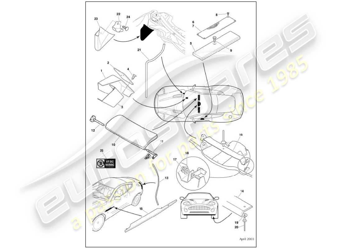 aston martin vanquish (2001) body fittings part diagram
