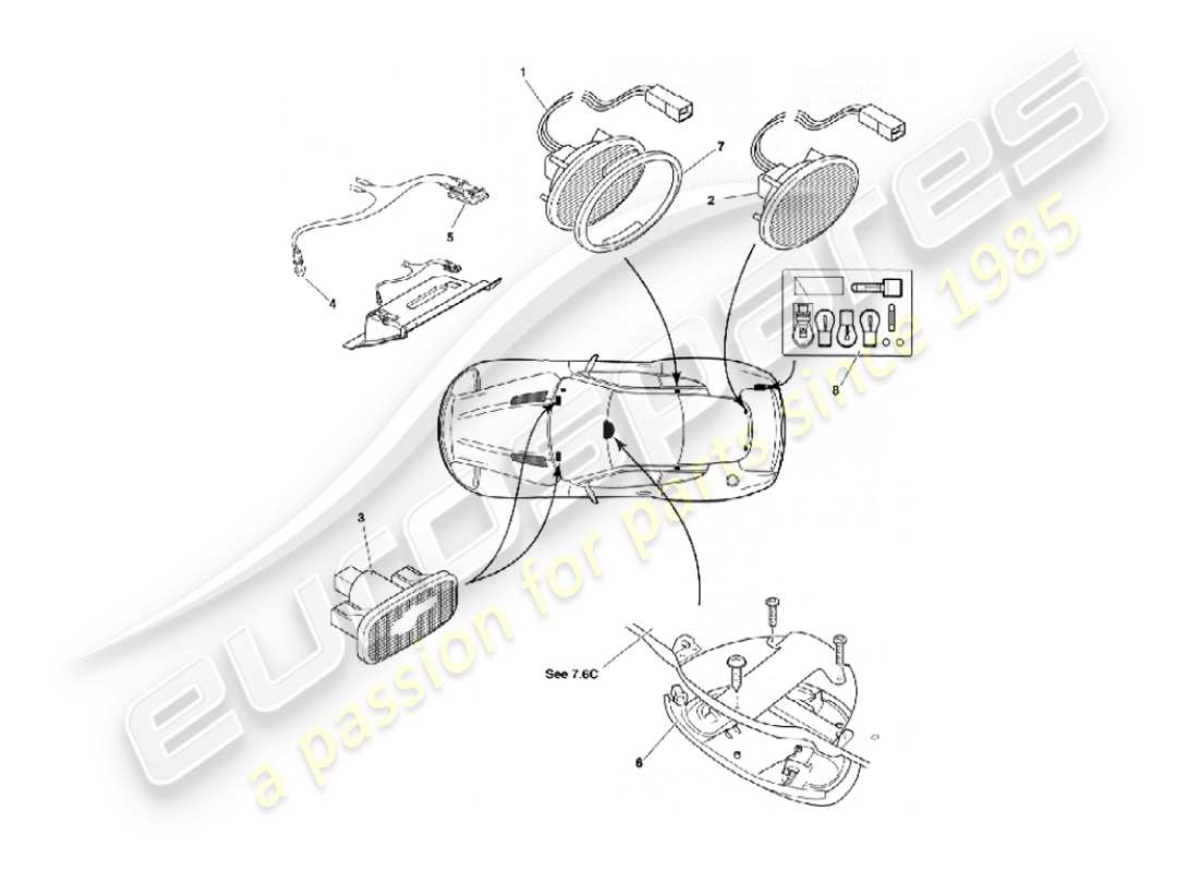 aston martin vanquish (2002) interior lamps & bulbs part diagram