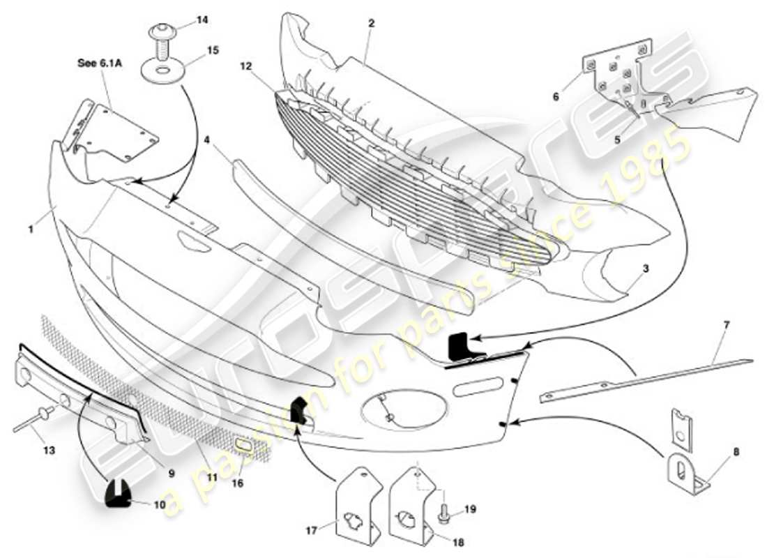 aston martin vanquish (2001) front bumper & apron part diagram