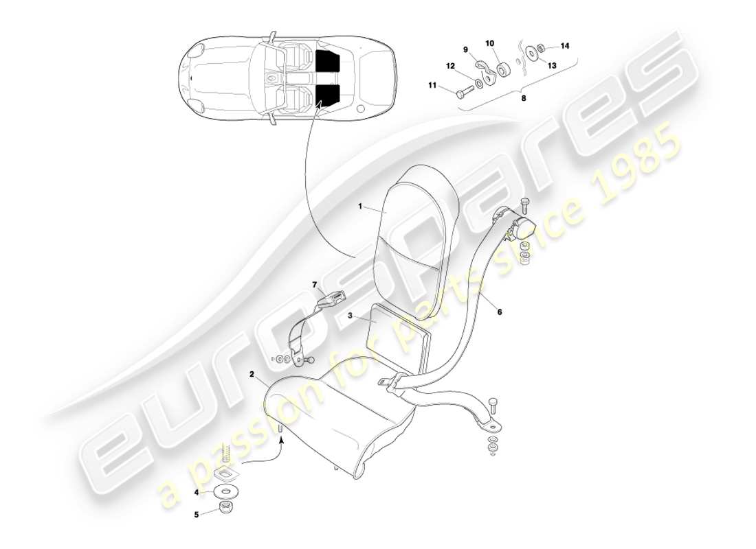 aston martin db7 vantage (2003) rear seats & belts part diagram