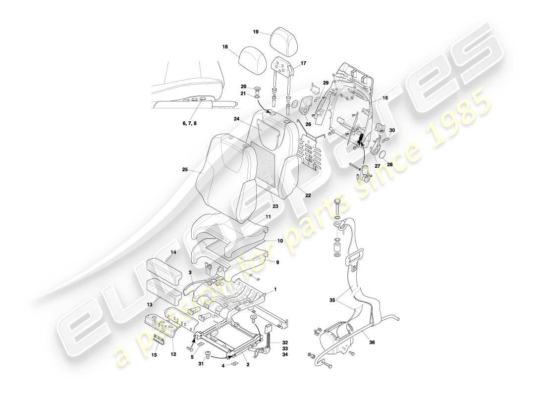 aston martin db7 vantage (2003) front seats & belts part diagram