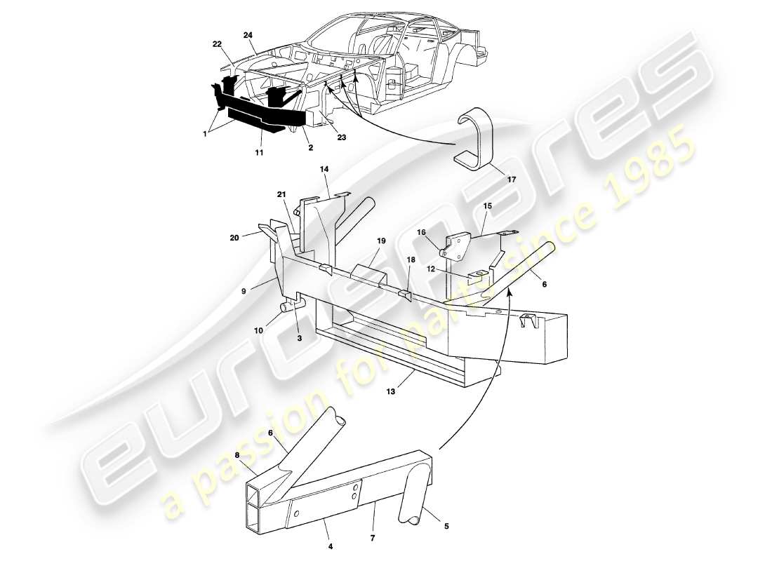 aston martin v8 coupe (2000) front bumper support frame part diagram