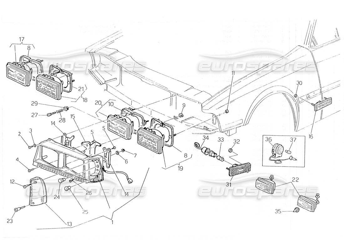 maserati 228 front lights (usa) part diagram