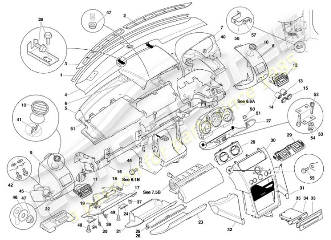 aston martin vanquish (2001) fasci & trim part diagram