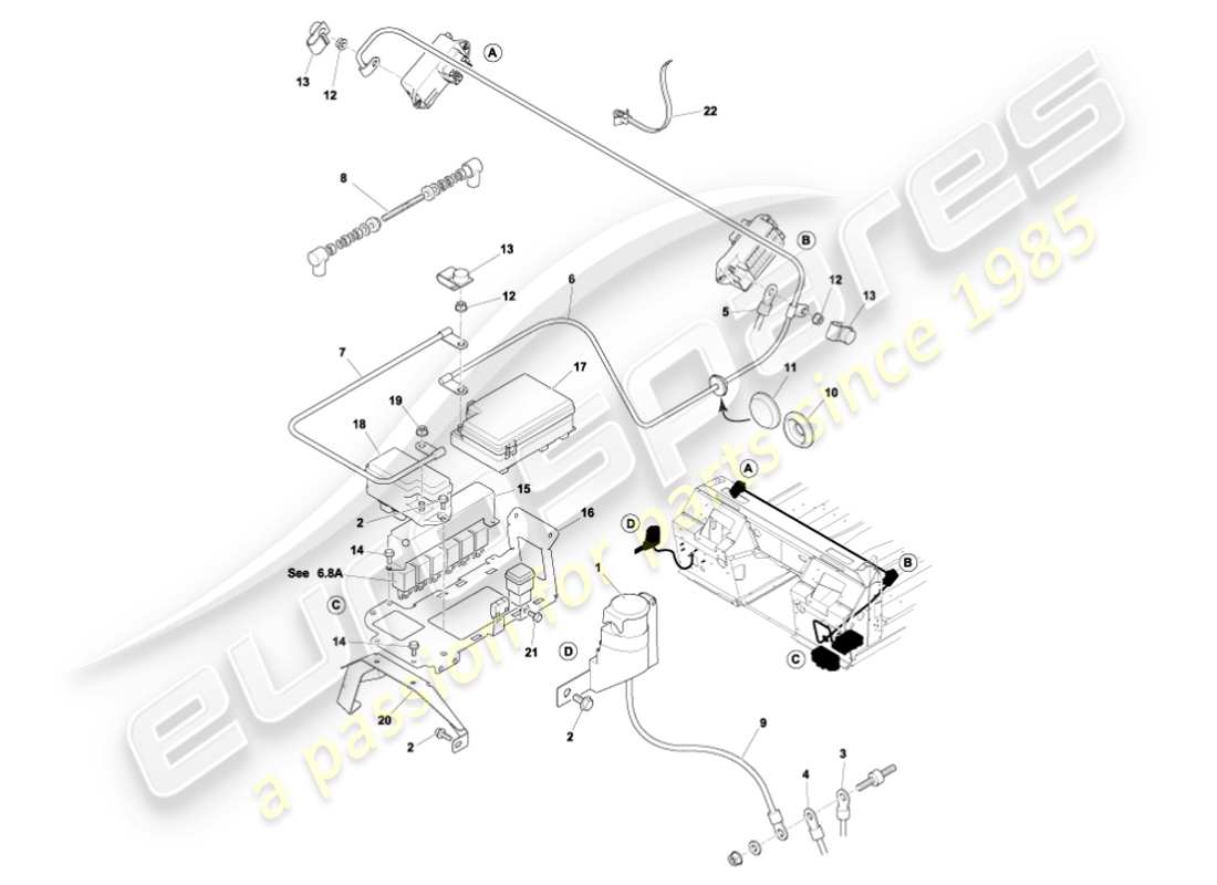 aston martin vanquish (2001) battery & cables part diagram