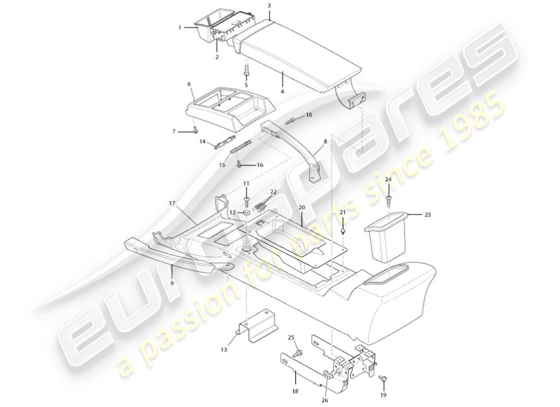 aston martin vanquish (2001) centre console & trim part diagram