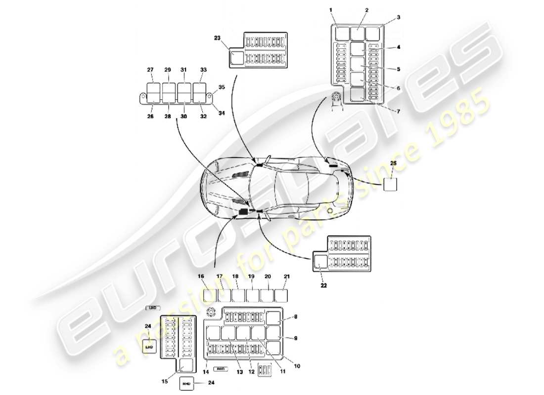 aston martin vanquish (2001) relays part diagram