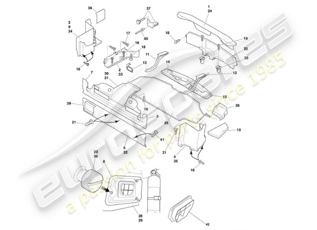 aston martin vanquish (2001) trunk casing & mats part diagram