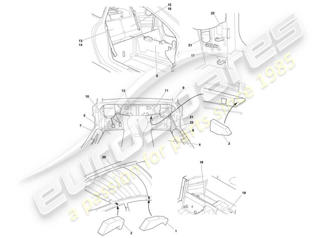 aston martin vanquish (2001) sound deadening part diagram