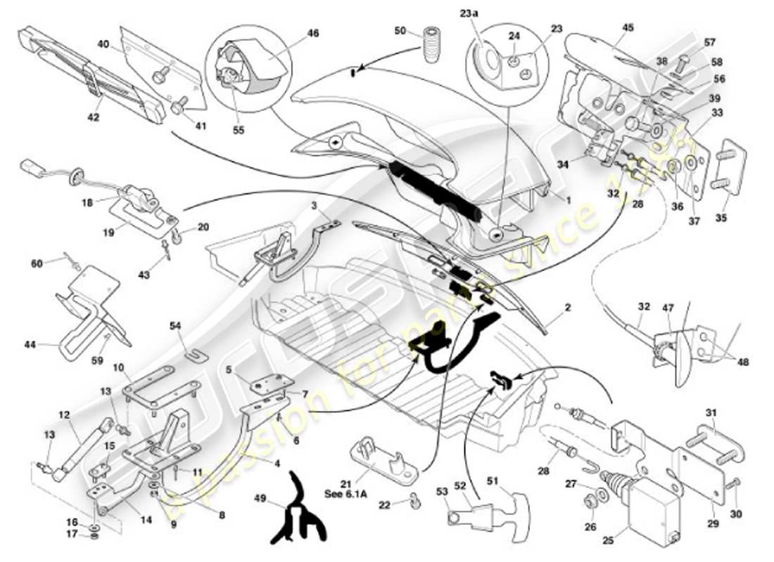 aston martin vanquish (2001) trunk lid part diagram
