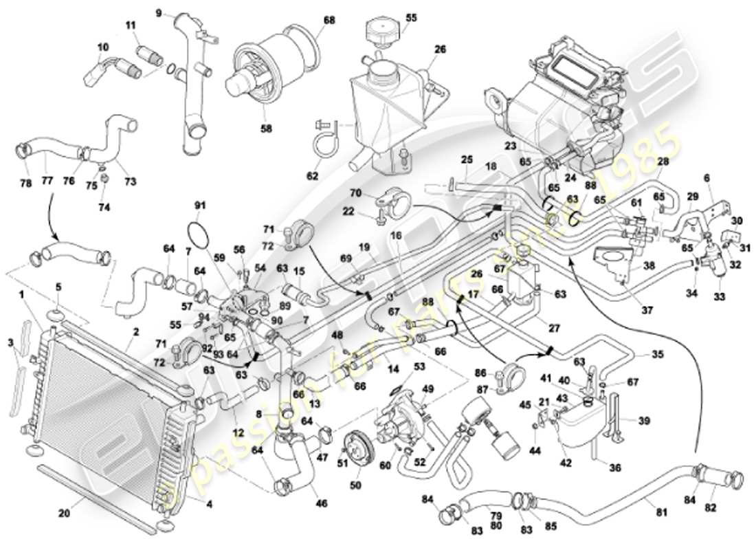 aston martin vanquish (2001) water cooling system part diagram