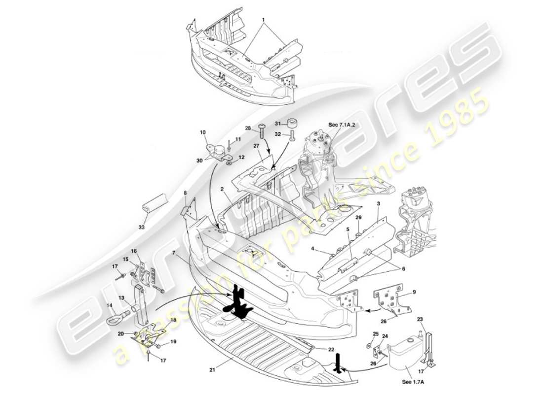 aston martin vanquish (2001) front impact structure part diagram