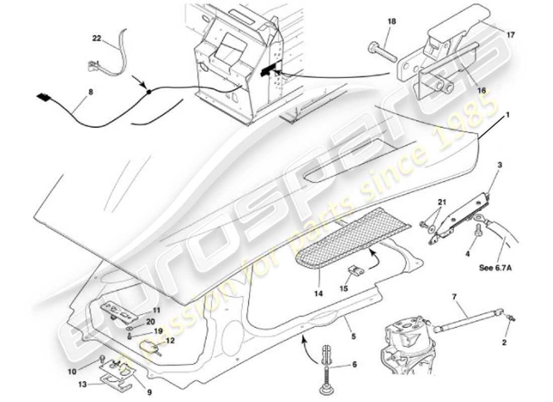 aston martin vanquish (2001) bonnet part diagram