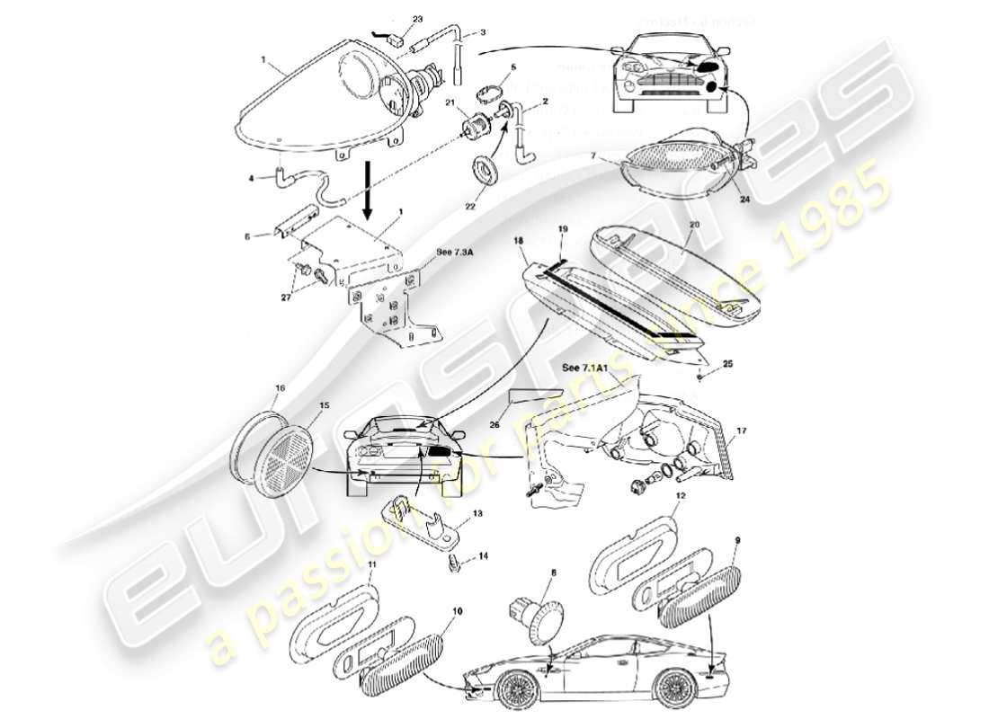 aston martin vanquish (2001) exterior lamps part diagram