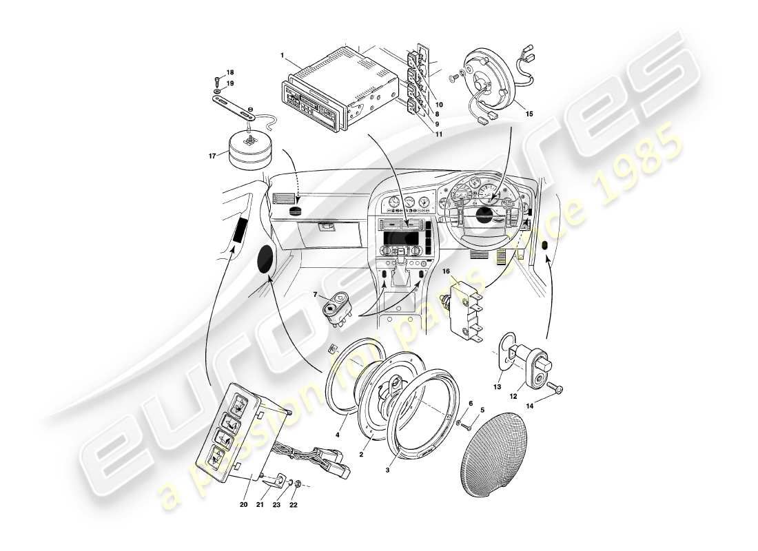 aston martin v8 coupe (1999) instruments & controls part diagram