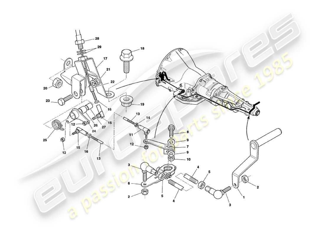 aston martin v8 coupe (1999) gearbox linkage parts diagram