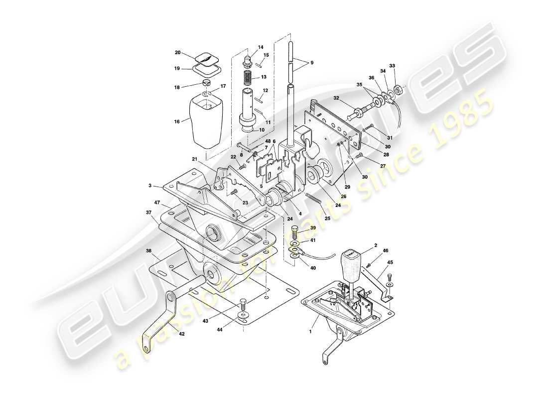 aston martin v8 coupe (1999) gear selector parts diagram