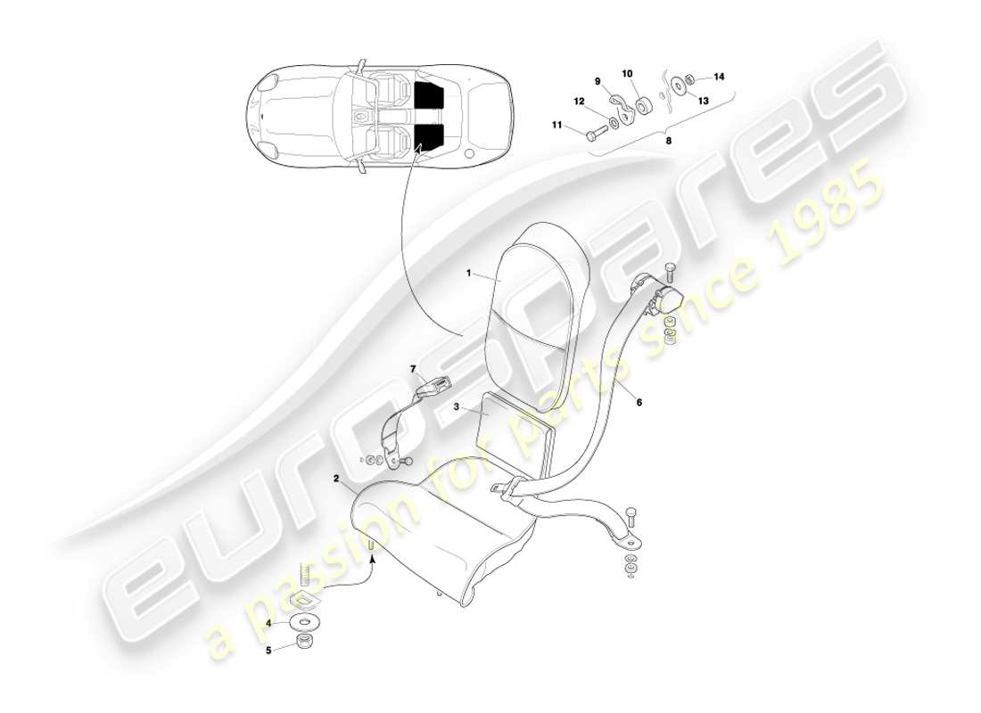 aston martin db7 vantage (1999) rear seats & belts part diagram