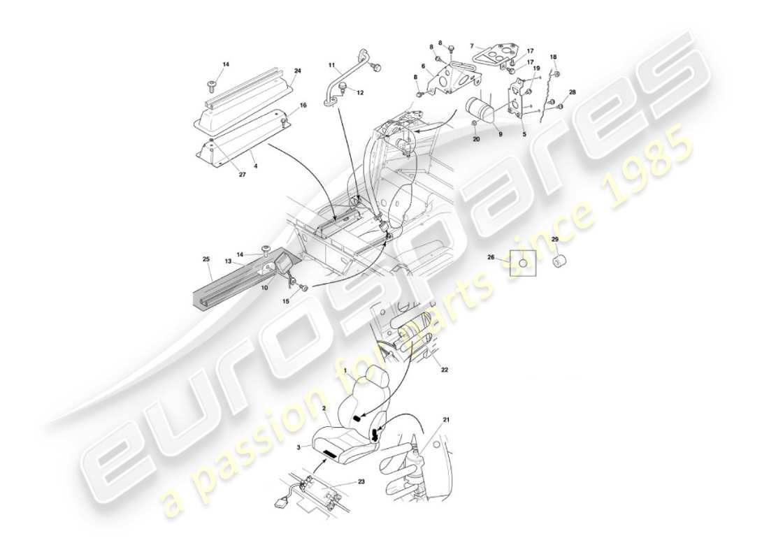 aston martin vanquish (2004) front seats & belts part diagram
