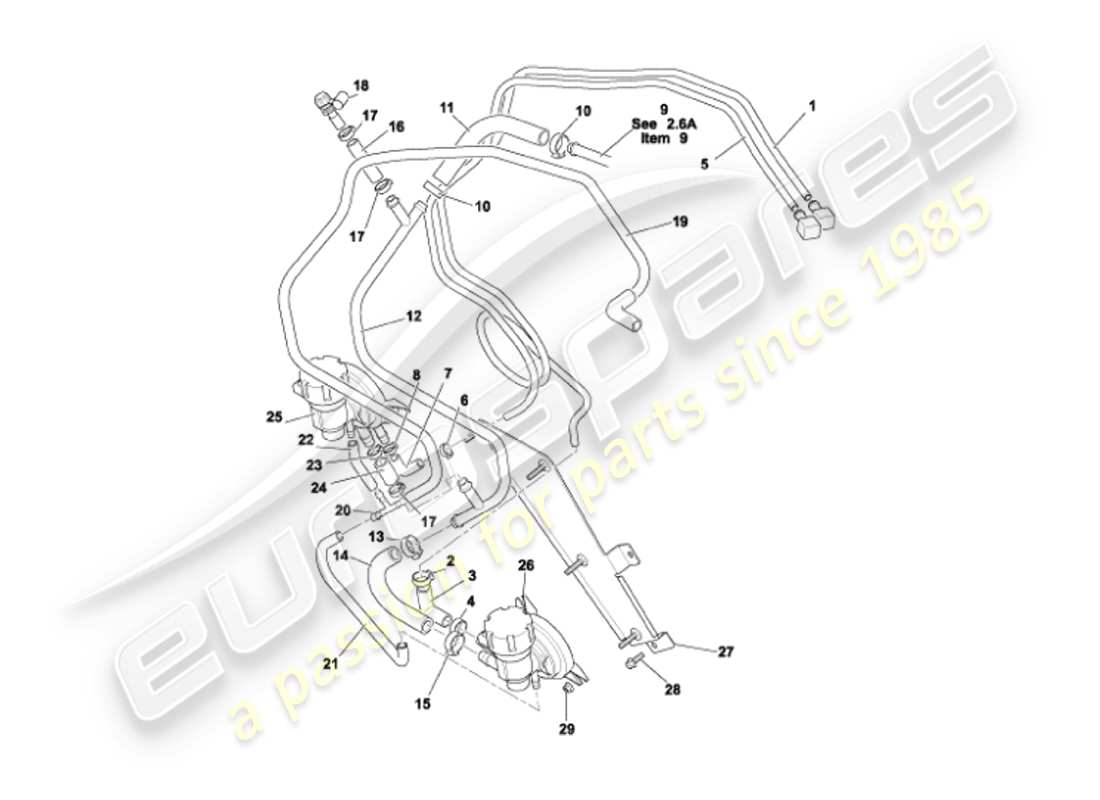 aston martin vanquish (2003) fuel pipes part diagram