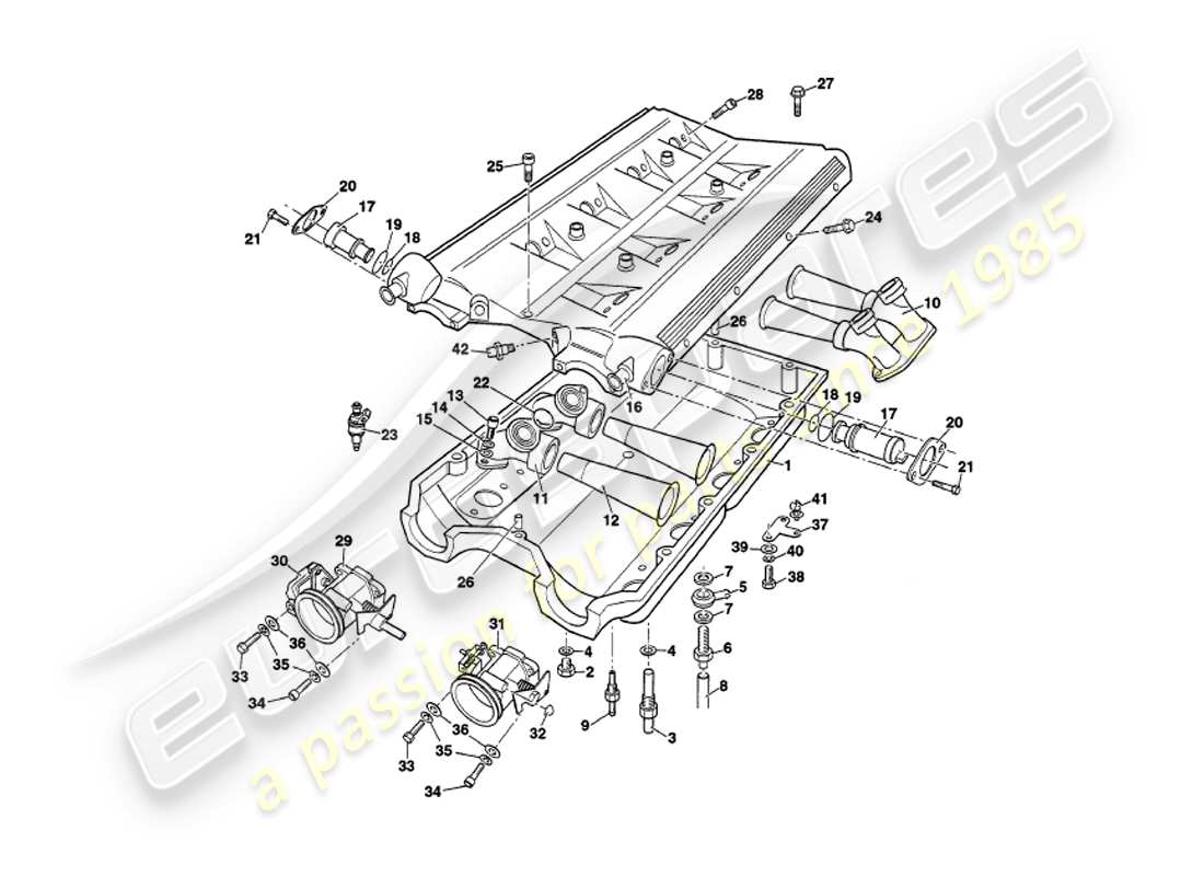 aston martin v8 volante (1998) inlet manifolds and plenum part diagram