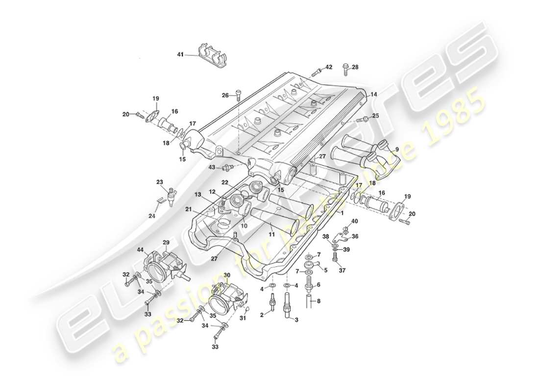 aston martin v8 virage (2000) inlet manifolds & plenum part diagram