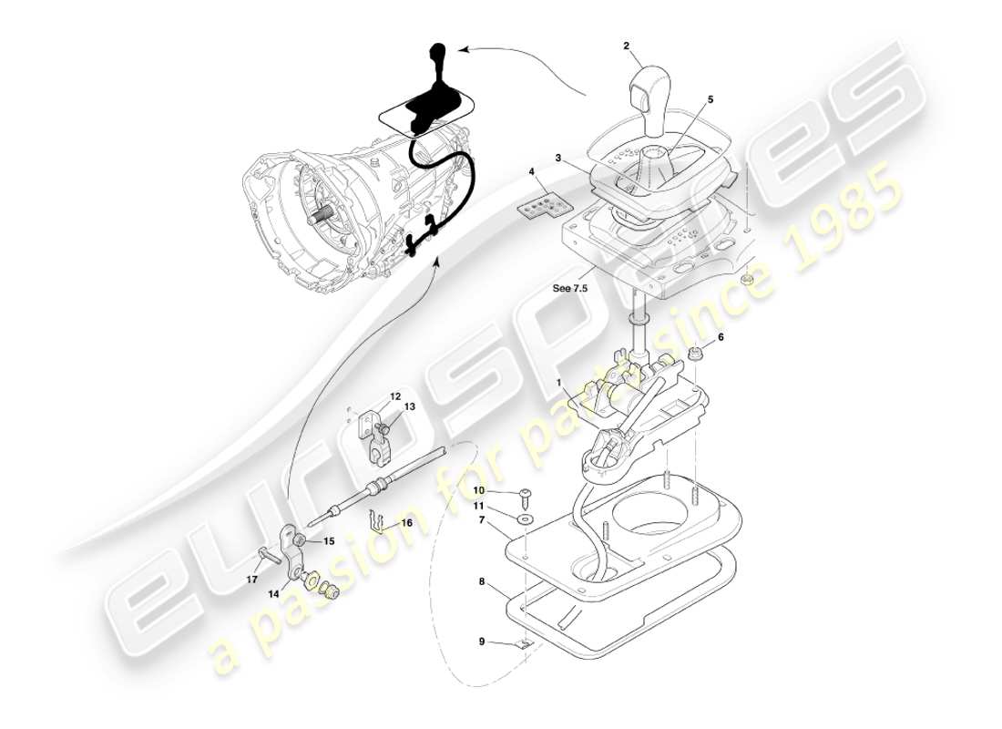aston martin db7 vantage (1999) touchtronic transmission, gear selector assy part diagram
