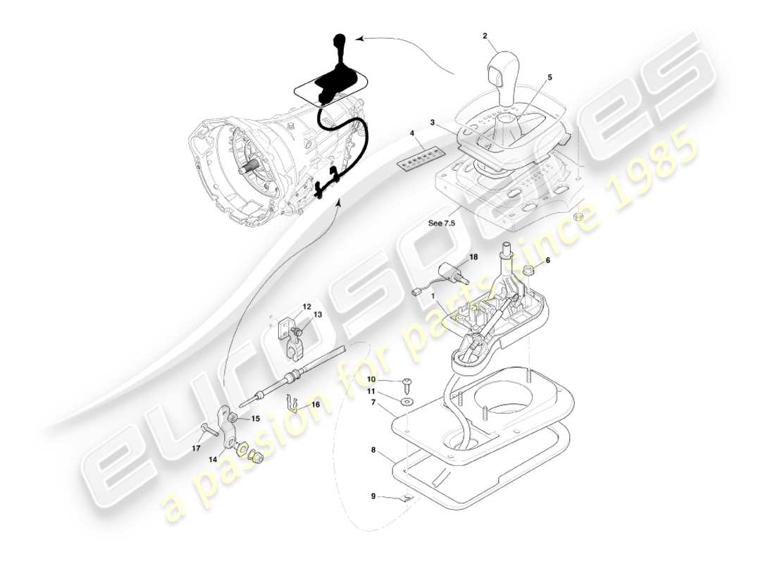aston martin db7 vantage (1999) automatic transmission, gear selector assy part diagram