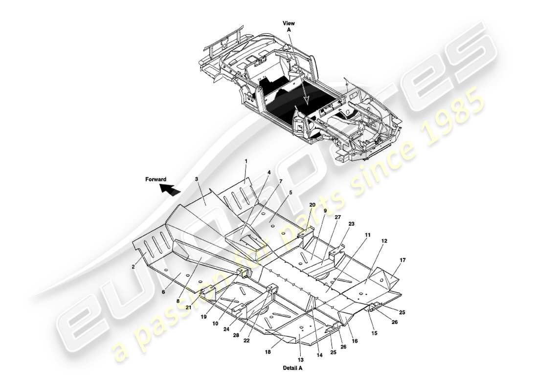 aston martin v8 volante (1997) floor panels part diagram