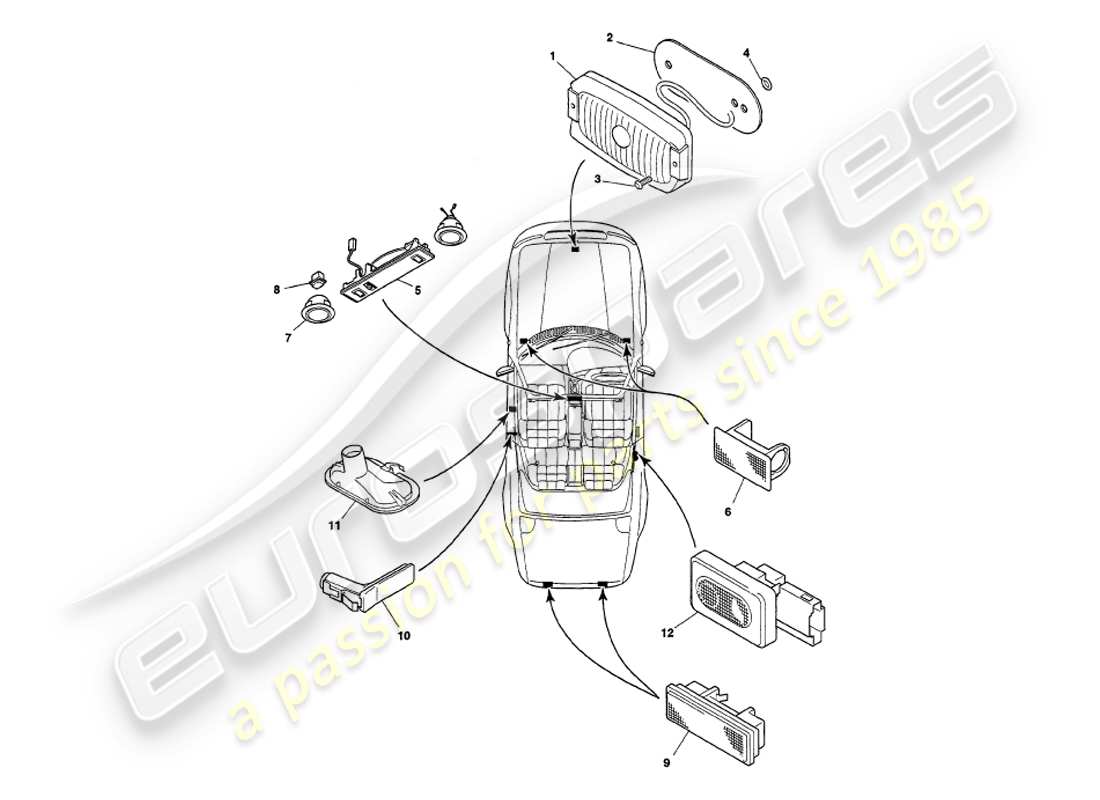 aston martin v8 volante (1998) interior lamps part diagram