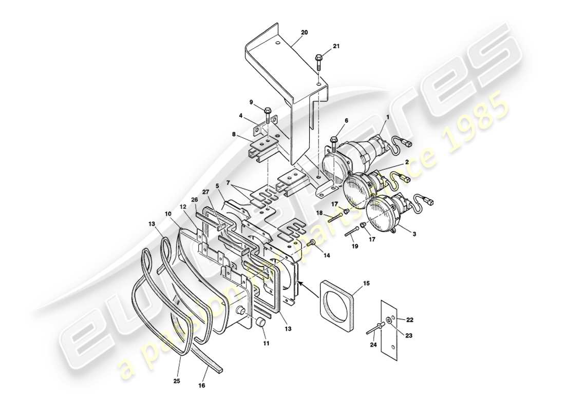 aston martin v8 volante (1997) headlamps part diagram