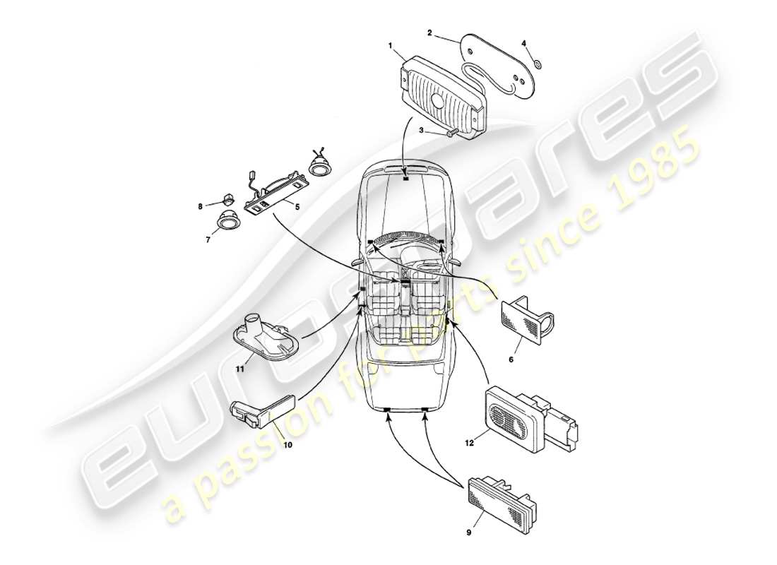 aston martin v8 volante (1997) interior lamps part diagram