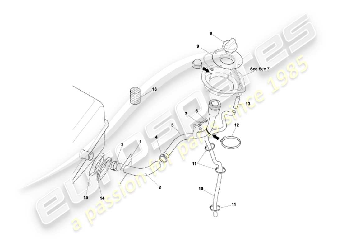 aston martin vanquish (2003) fuel filler pipe part diagram