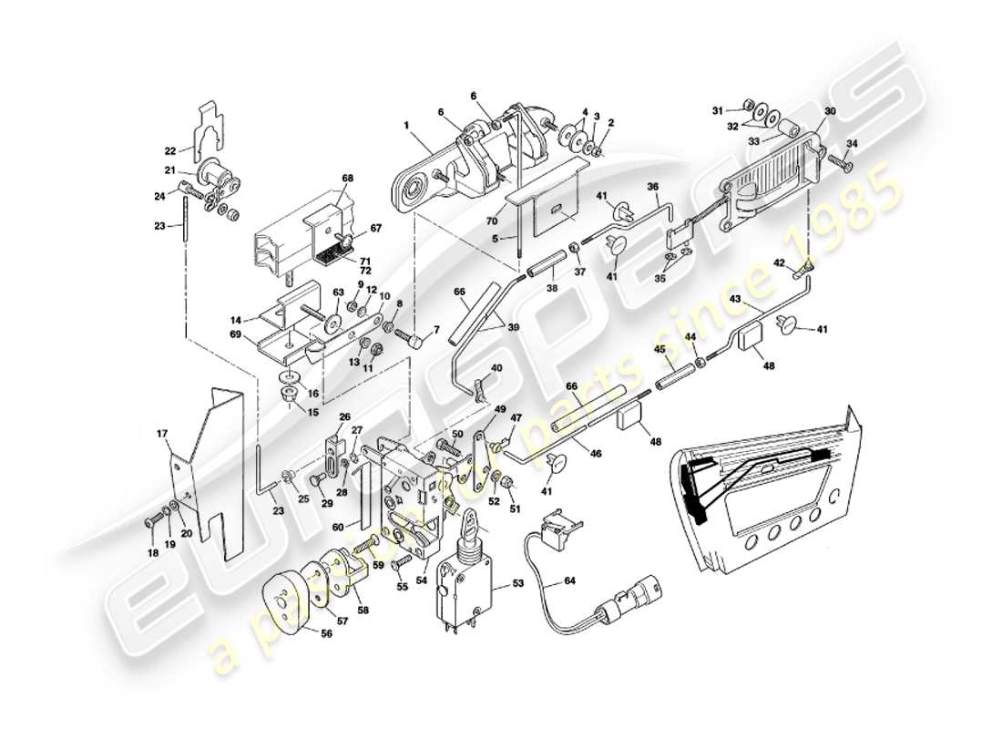 aston martin v8 volante (1997) door latch mechanism part diagram