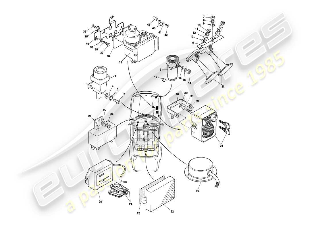 aston martin v8 volante (1997) underbonnet components, to vin 89026 part diagram
