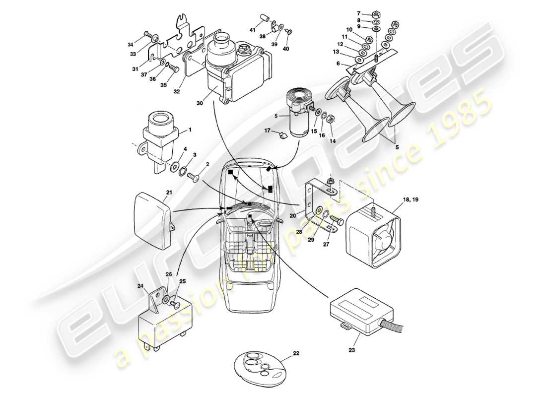 aston martin v8 volante (1997) underbonnet components, vin 89027 on part diagram