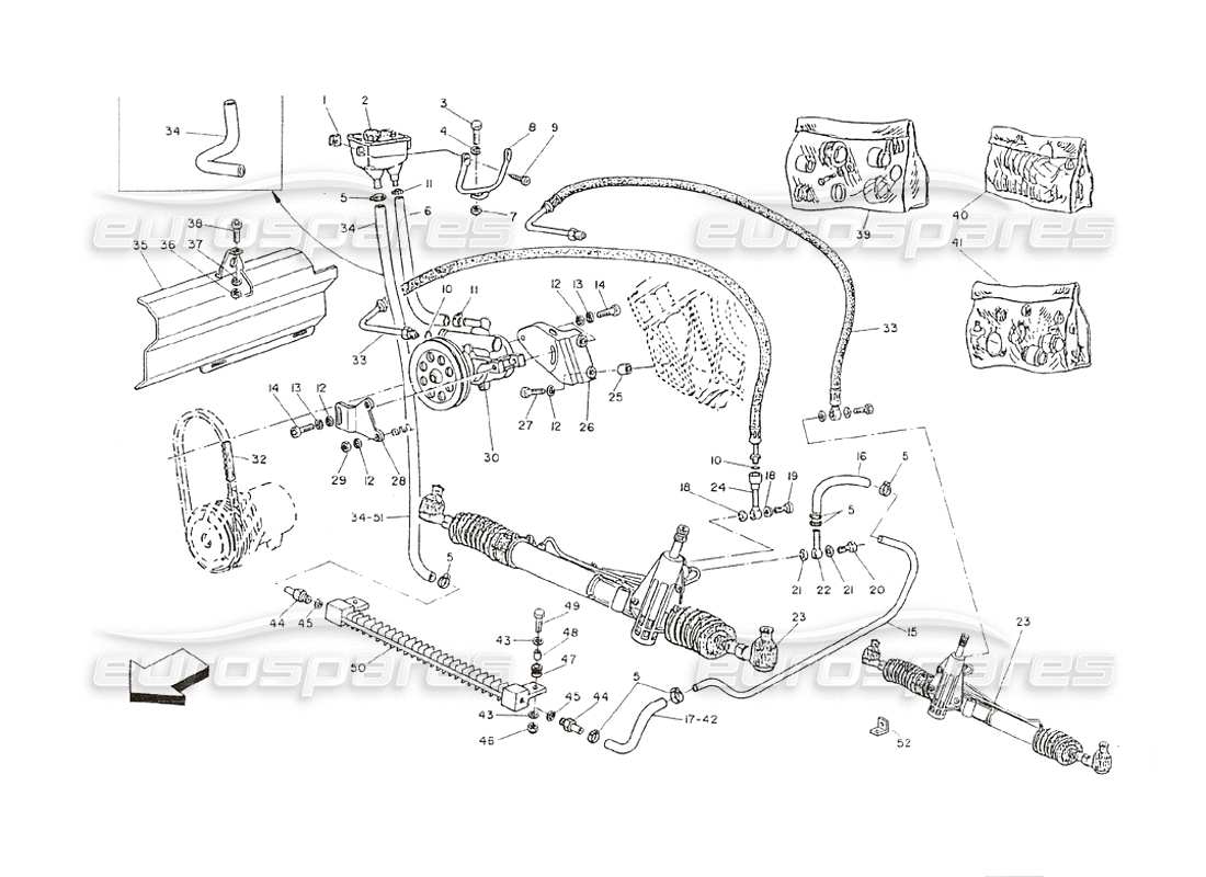 maserati shamal power steer system with radiator (aft. ch.) parts diagram