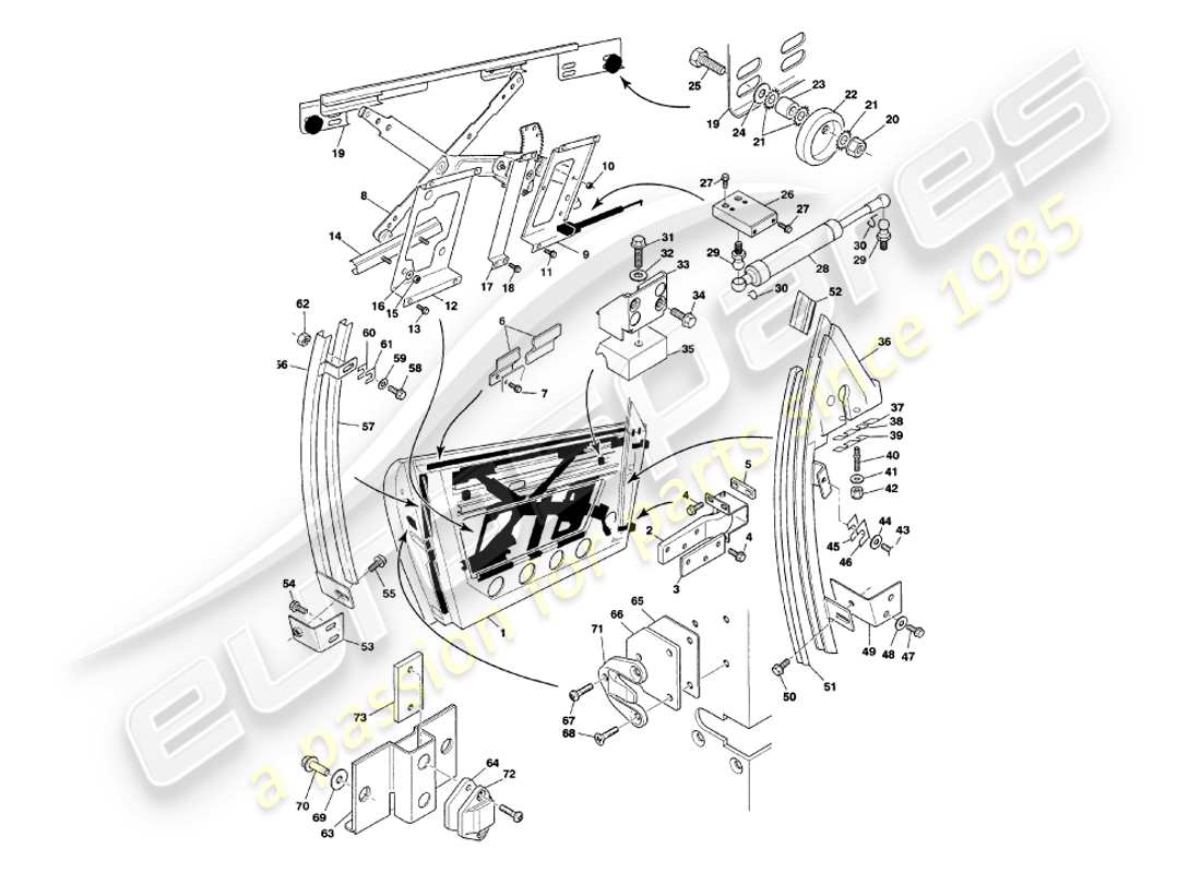 aston martin v8 volante (1998) doors part diagram
