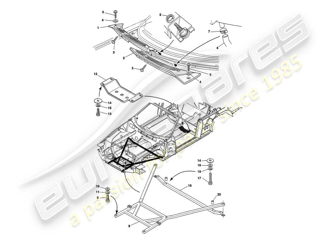 aston martin v8 volante (1997) body fittings part diagram