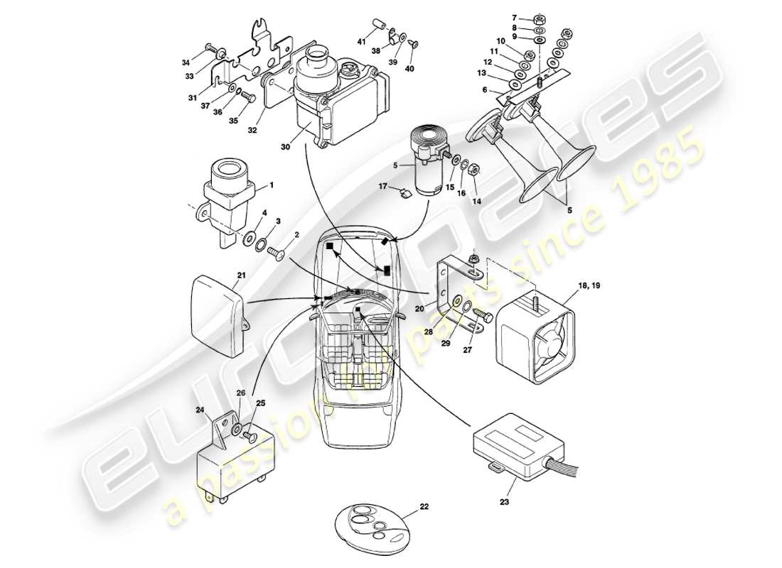 aston martin v8 volante (1998) underbonnet components, vin 89027 on part diagram