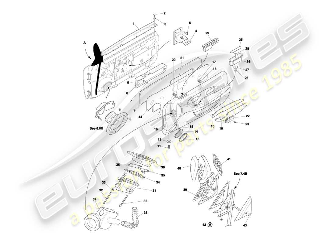 aston martin db7 vantage (1999) door casings, fittigs & seals part diagram