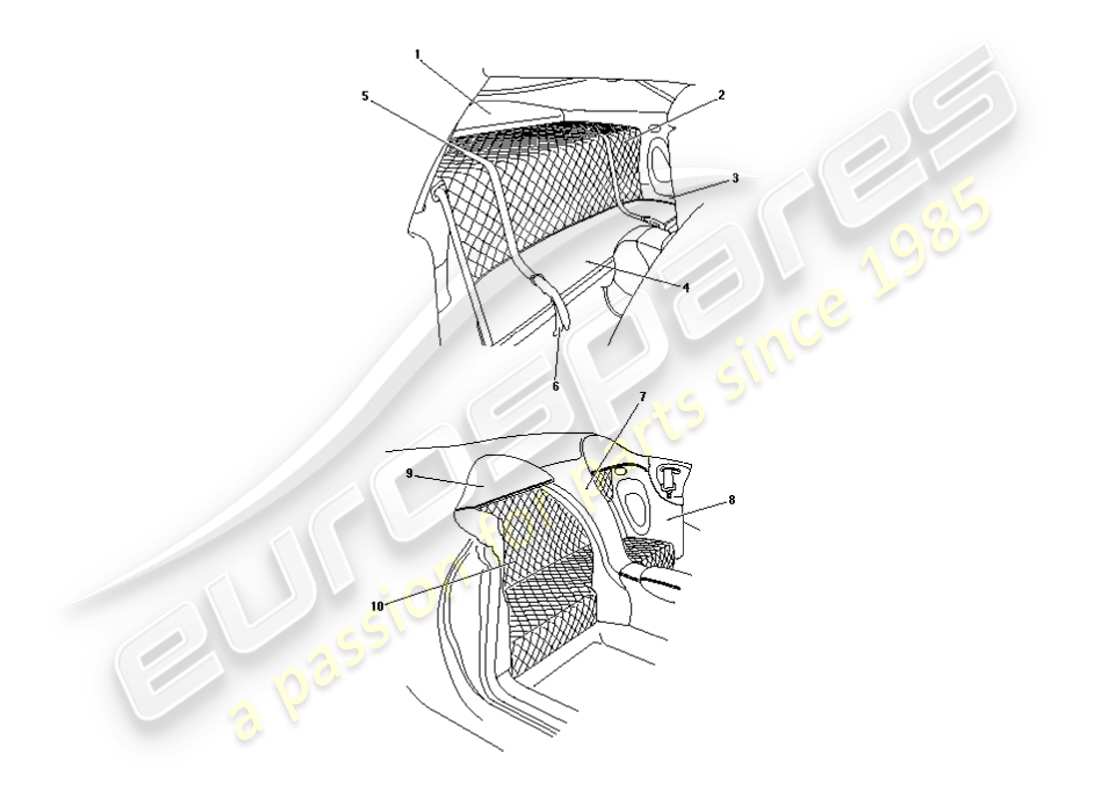 aston martin db7 vantage (1999) zagato & dbar1 rear trim part diagram