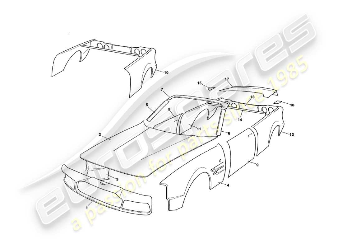 aston martin v8 volante (1998) body panels part diagram